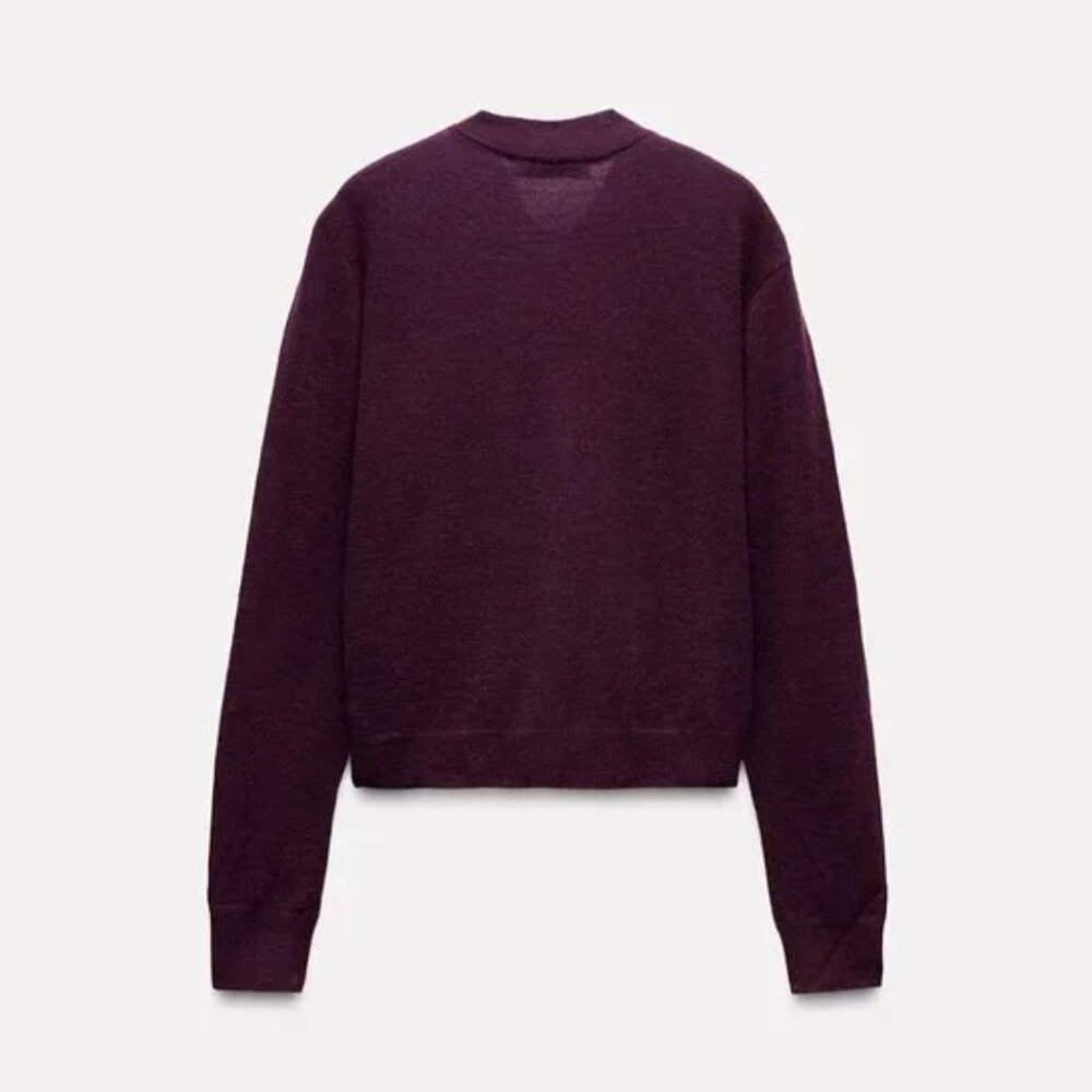 NWT ZARA WOOL AND ALPACA BLEND TIED CARDIGAN EGGPLANT - Picture 5 of 6